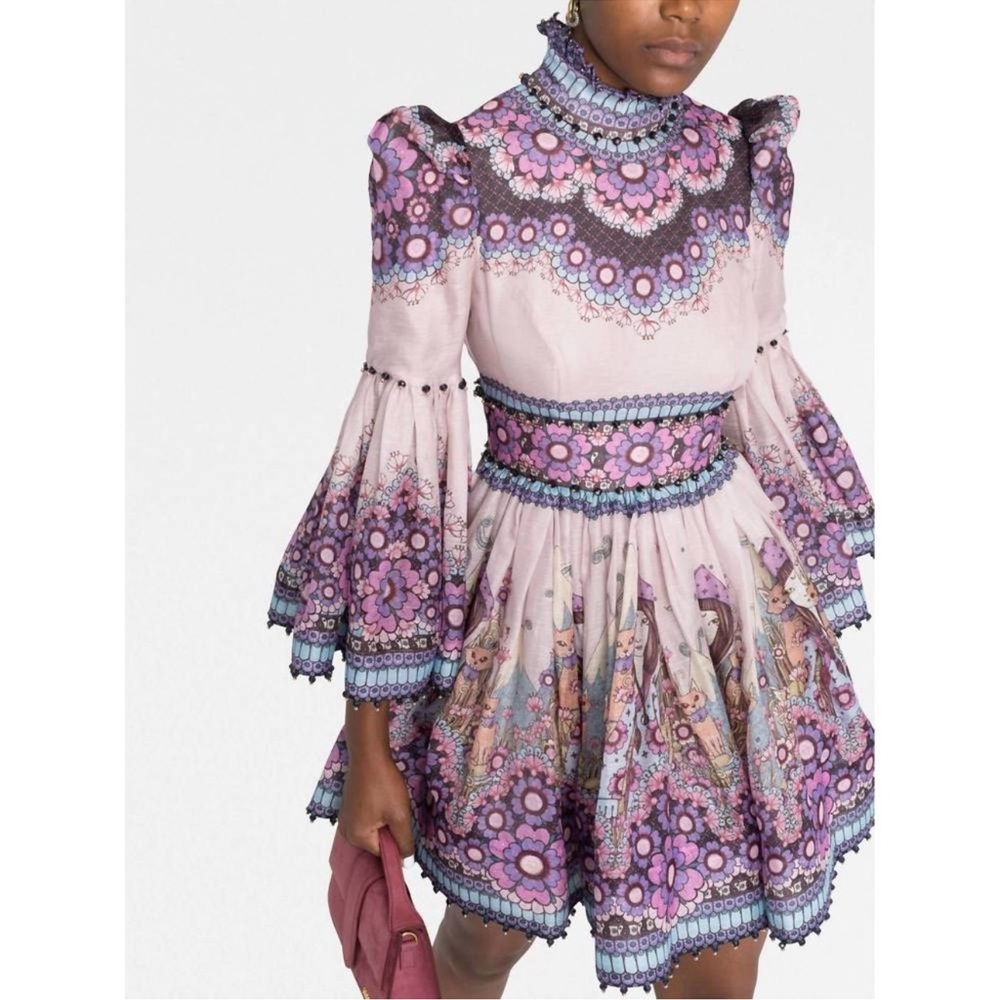 Zimmermann Purple and Pink Floral Long Sleeve Dress